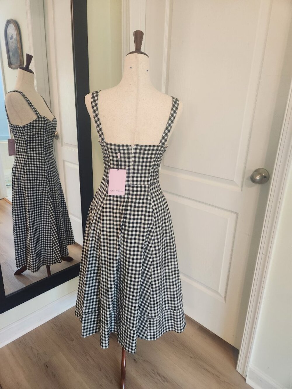 NWT Avec les Filles size 4 Sweetheart Neckline Fit and Flare Midi Dress Gingham - Picture 6 of 8